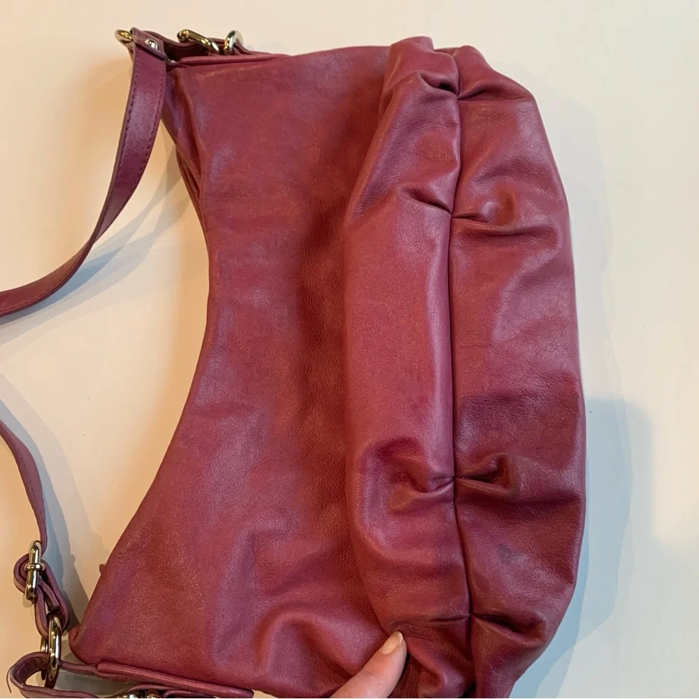 ELLIOTT LUCCA Magenta Leather Hobo Shoulder Bag Purse